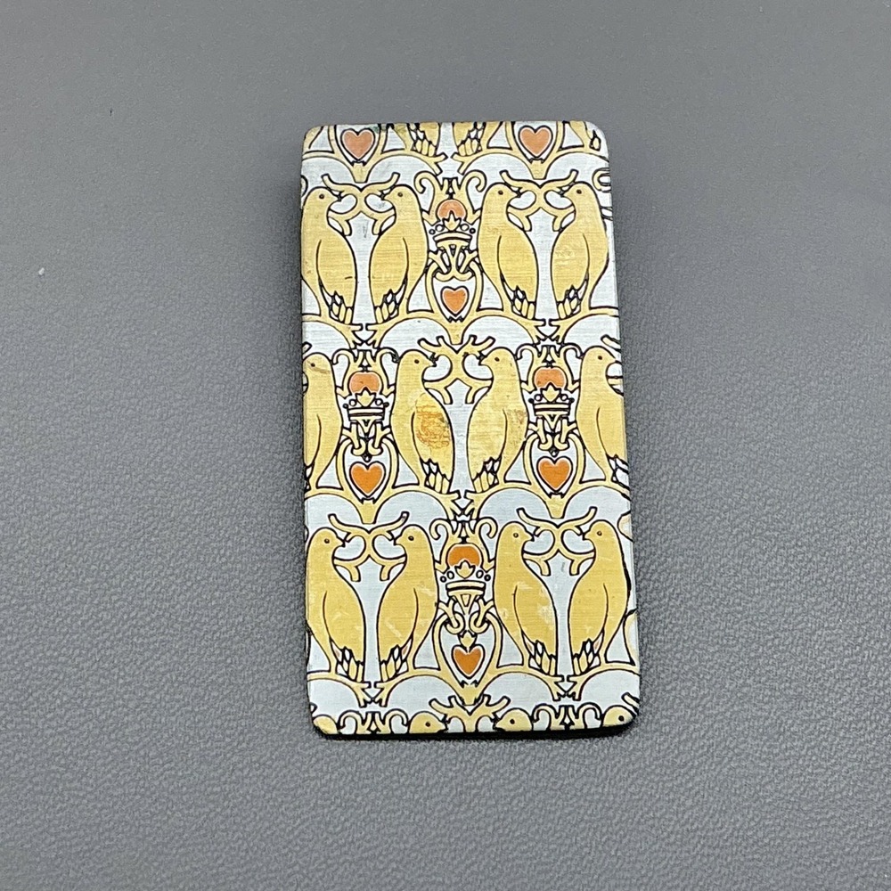 Vintage‎ Reed & Barton Damascene Brooch Pin Love Birds Hearts Multicolor 2"